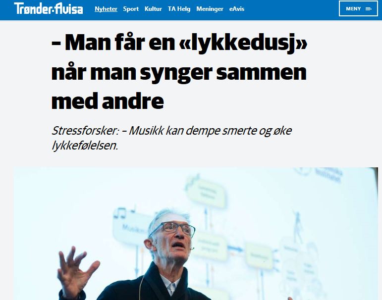 Om arrangementet "Musikkens virkning på kropp og sinn" i Trønder-Avisa 26.nov.18