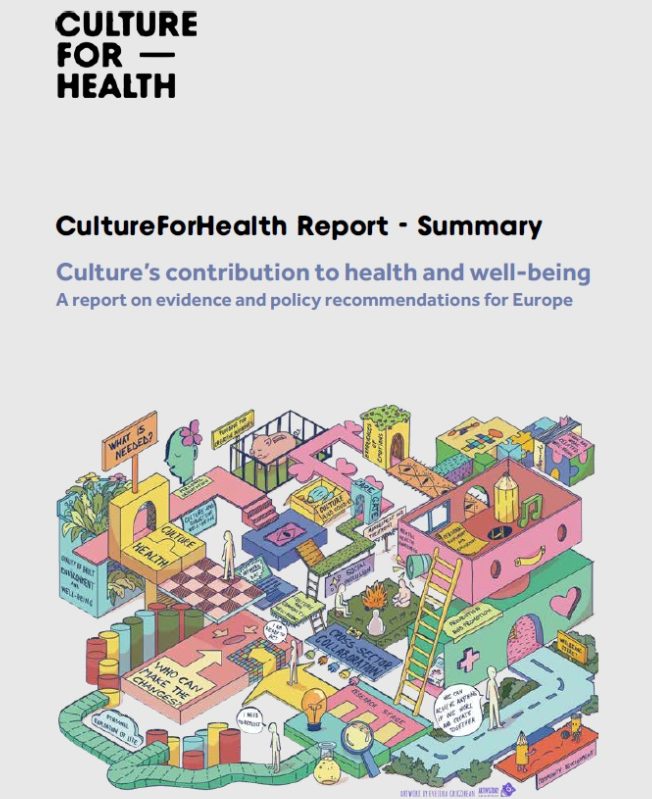 Faksimile av rapporten “Scoping review of culture, well-being, and health interventions and their evidence, impacts, challenges and policy recommendations for Europe.”