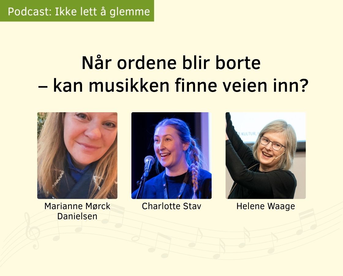 Grafisk fil med navn på podkastepisode og bilde av Marianne Mørck Danielsen, Charlotte Stav og Helene Waage.